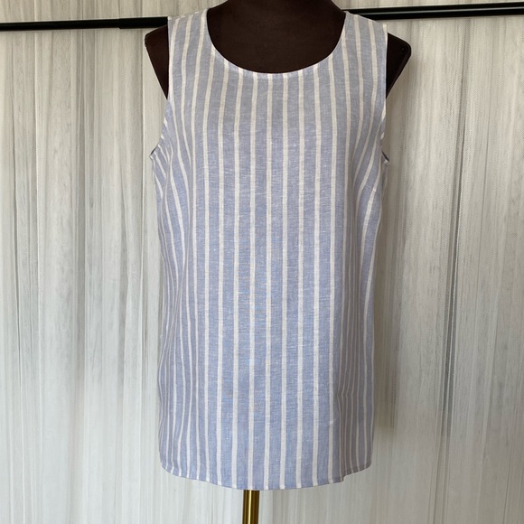 Ellen Tracy women’s 100% linen, stripes, sleeveless tank top! Summer vibes! Med. - Picture 1 of 17
